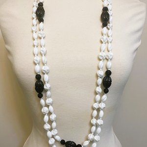Vintage MIRIAM HASKELL Signed White MILK Glass & Black Beads Long necklace